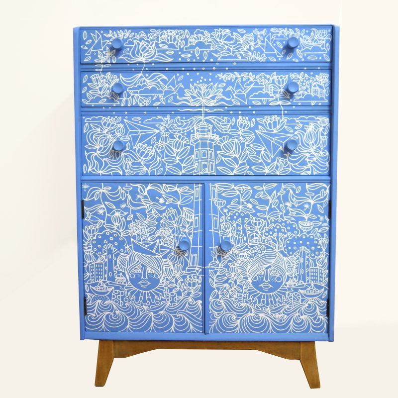 upcycled blue cabinet